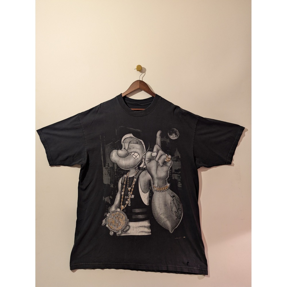 Popeye Graphic T-Shirt Mens 2XL Black Fair Urban Hip Hop Streetwear Y2K Tee